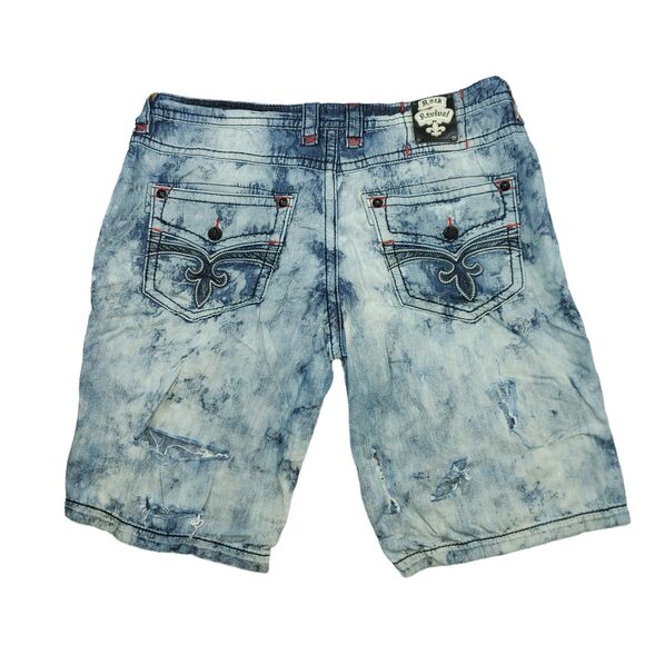 Heavily TRASHED Rock Revival Shorts Men’s 42 Tie Dye Acid Wash Light Denim READ - Picture 7 of 16